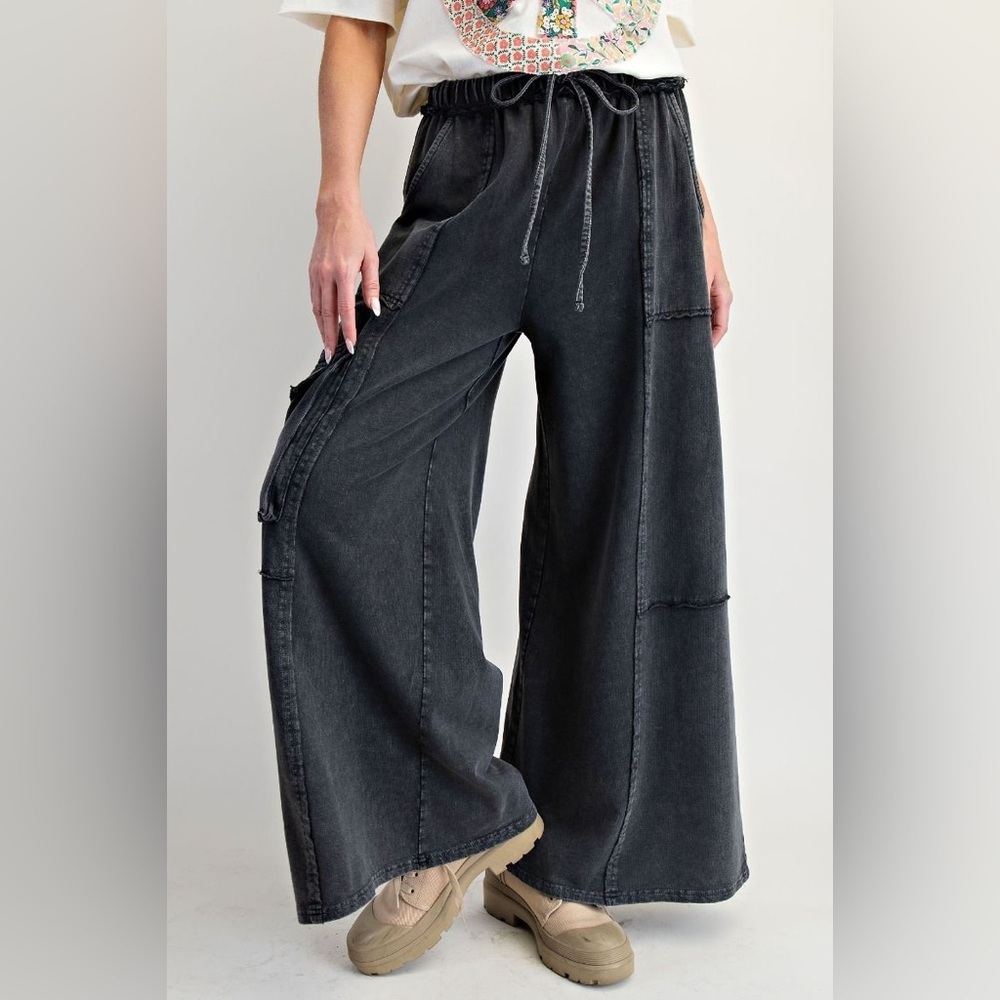 Part Of The Journey Mineral Washed Wide Leg Pants in Black eb90054 large